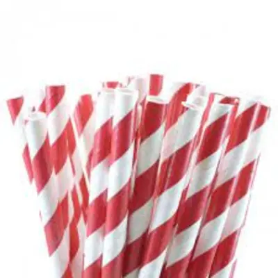 słomka papierowa 197mm czerwone paski 